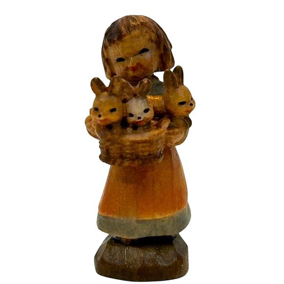 Anri Italy Ferrandiz Basket of Joy 1” With Dome Bunnies Rustic Holiday Gift - Picture 3 of 16